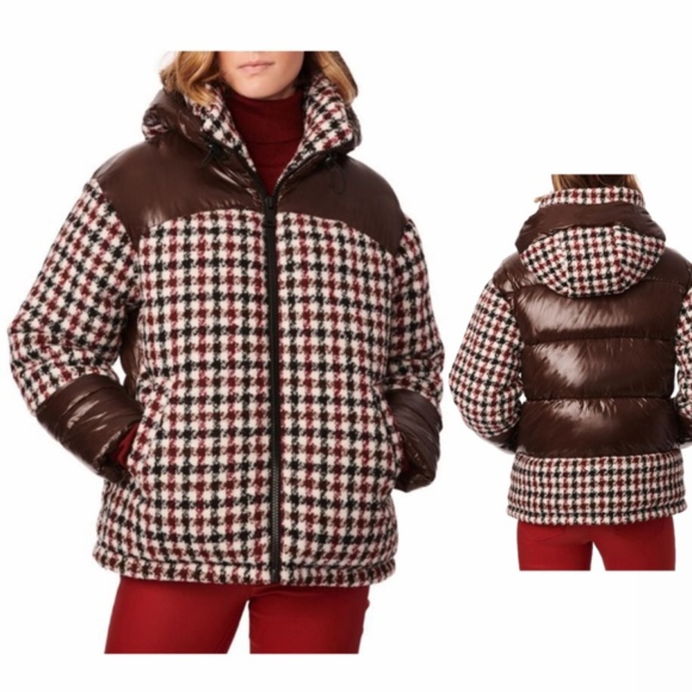 Anthropologie Bernardo Love Puffer Coat Jacket Houndstooth Medium Extra Puffy
